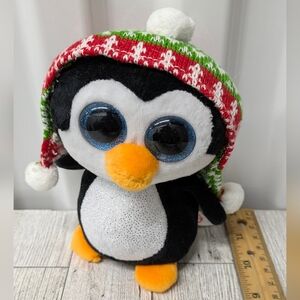 Ty Penelope Black and White Penguin with Red and Green Hat
